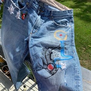 Original Hand Painted Artwork Armani Exchange Vintage Jeans